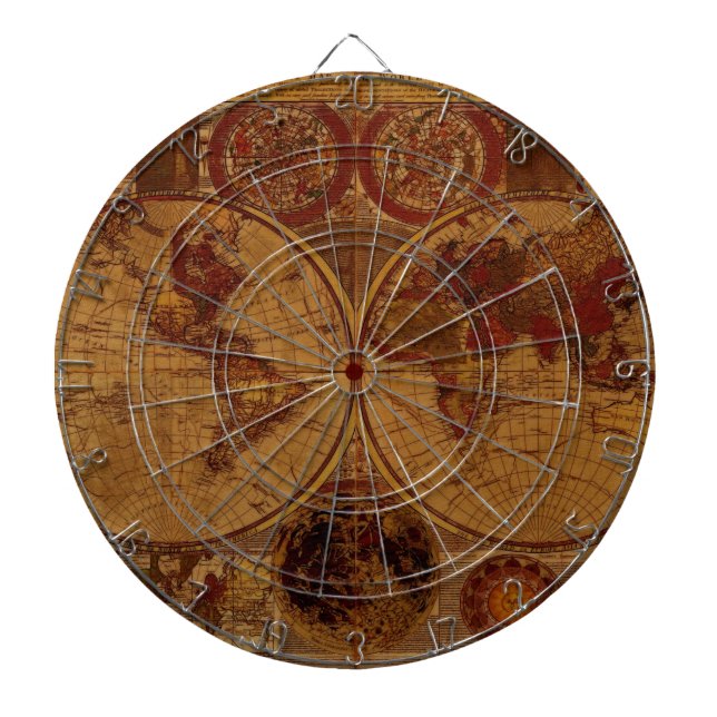 Vintage Old World Map Designer Dart Board (Front)