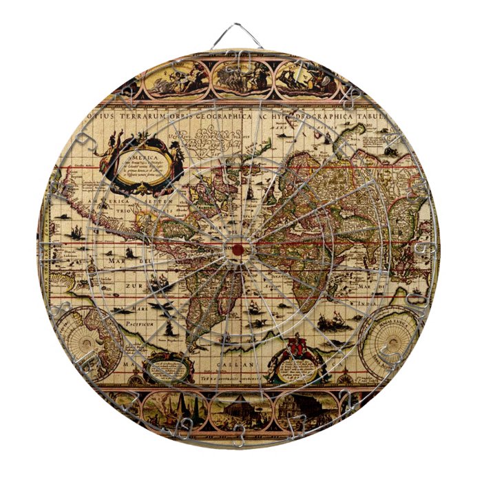 Vintage Old World Map Designer Dart Board 