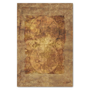 Vintage old world map globe papyrus grunge rusty tissue paper