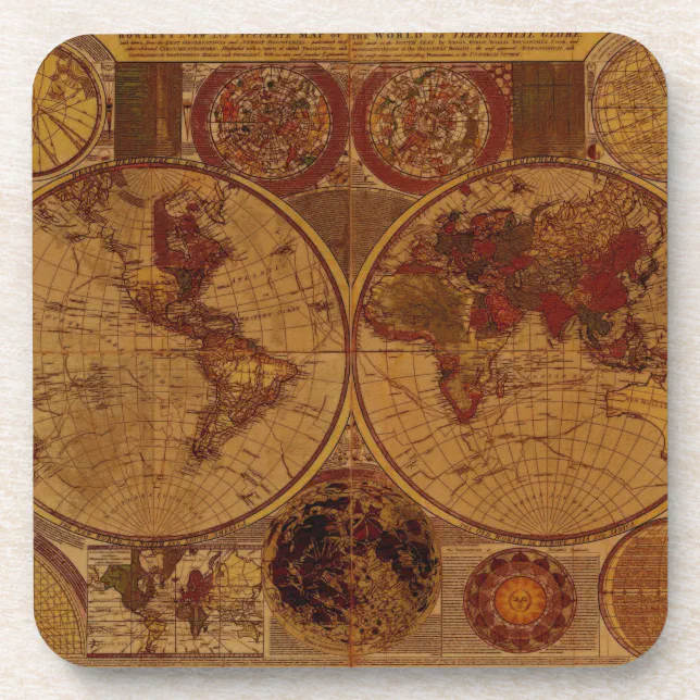 Buff Map Design Vintage Old World Map History-buff Beverage Coaster | Zazzle
