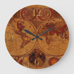 Vintage Old World Map History-buff Large Clock