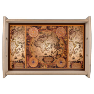 Vintage Old World Map History Designer Serving Tray