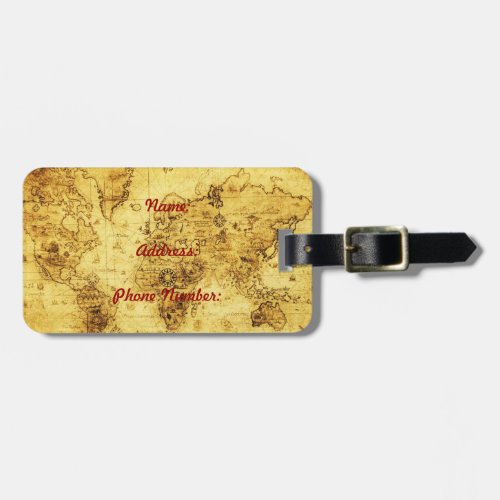 Vintage old world map luggage tag