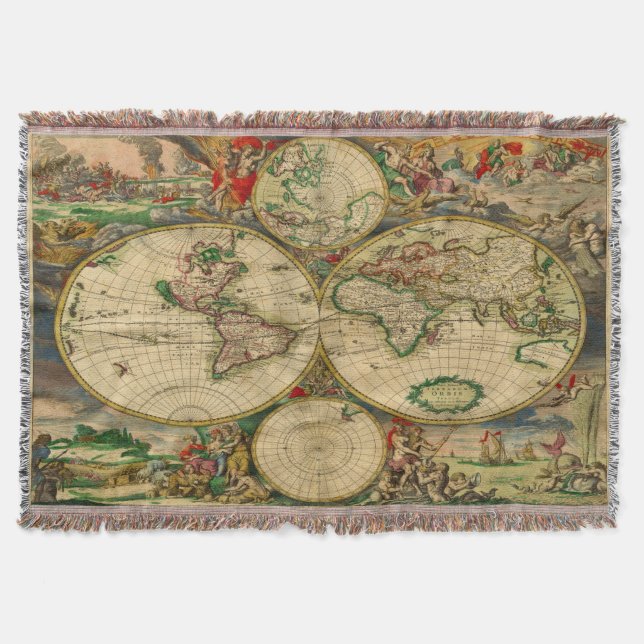 Vintage Old World Map Throw Blanket (Front)