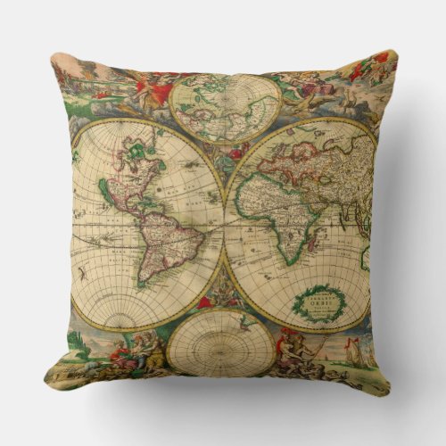 Vintage old world Maps Antique map Throw Pillow