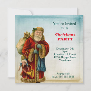 Vintage Old World Santa Christmas Party Invitation