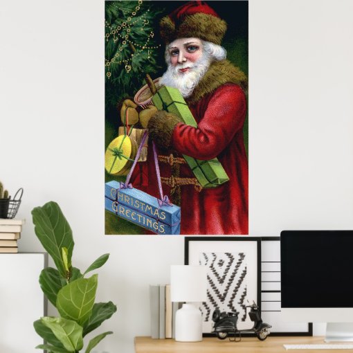 Vintage Santa Claus Christmas Poster, Christmas Decor, Christmas