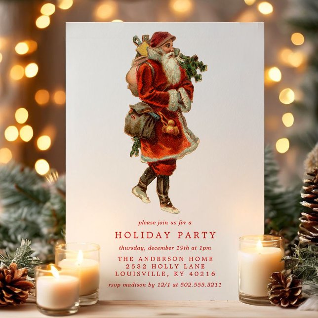 Vintage Old World Santa Claus Holiday Party Invitation (Creator Uploaded)