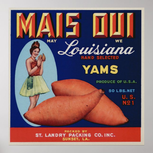 Vintage Old Yams Fruit Crate Labels Poster (Front)