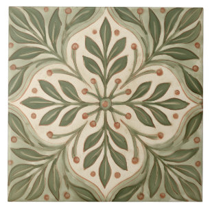 Vintage Olive Branch Floral Cross Motif Ceramic Tile