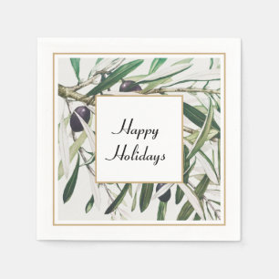 Vintage Olive Branch Happy Holidays Napkins