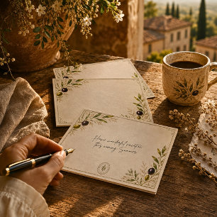 Vintage Olive Branch Mediterranean Border Design Note Card