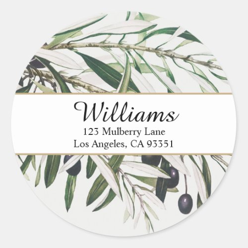 Vintage Olive Branch Return Address Classic Round Sticker