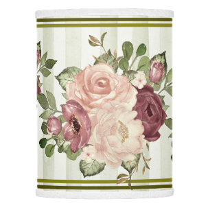 Vintage Olive/Cream Stripes with Cabbage Roses Lamp Shade