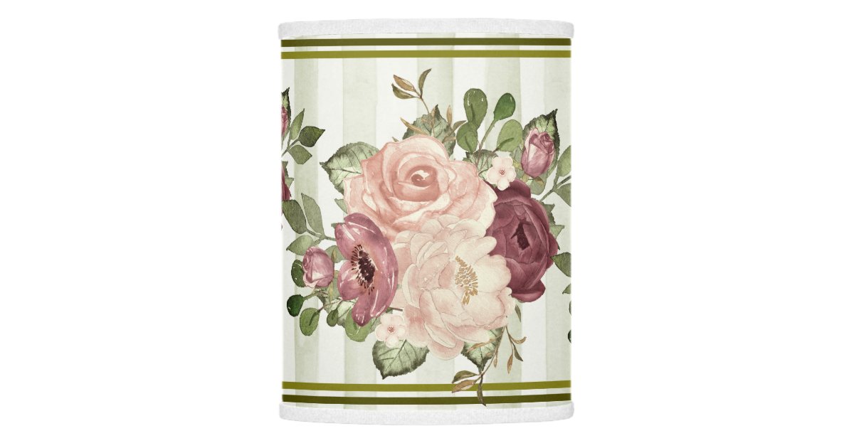 Vintage Olive/Cream Stripes with Cabbage Roses Lamp Shade | Zazzle