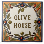 Vintage Olive Custom House Name Plate Plaque Sign Ceramic Tile<br><div class="desc">"custom house name plate",  "personalized house name plaque",  "personal customized text sign",  "olive farm casa ceramic tile",  "mediterranean green olives fruit",  "vintage yellow farmer art",  "traditional summer vacation nature",  "last family name surname",  "farmhouse holiday home signage",  "decorative rustic farming villa"</div>