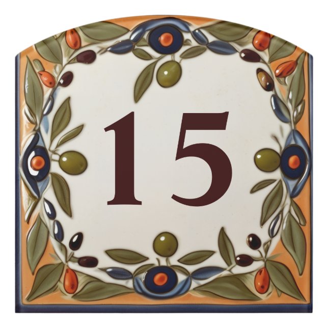 Vintage Olive Custom House Number Plaque Sign (Contour Front)