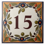 Vintage Olive Custom House Number Plaque Sign Ceramic Tile<br><div class="desc">"custom house number plate",  "personalized house no plaque",  "personal customized text sign",  "olive farm casa ceramic tile",  "mediterranean green olives fruit",  "vintage yellow farmer art",  "traditional summer vacation nature",  "mailing postage mail post address",  "farmhouse holiday home signage",  "decorative rustic farming villa"</div>