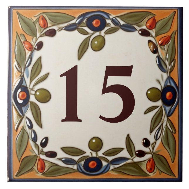 Vintage Olive Custom House Number Plaque Sign Ceramic Tile (Front)