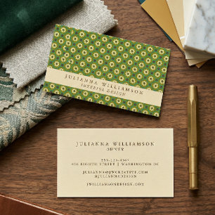 Vintage Olive Geometric Tile Interior Designer Business Card