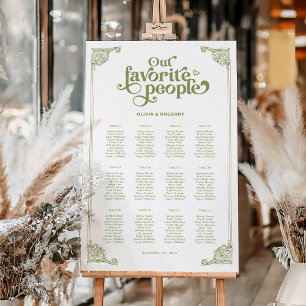 Vintage Olive Green Antique Frame Seating Charts Foam Board