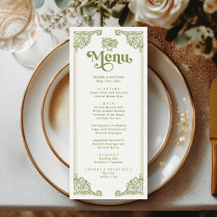 Vintage Olive Green Antique Frame wedding Dinner Menu