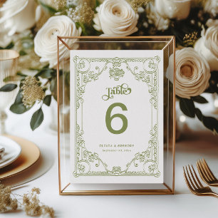 Vintage Olive Green Antique Frame Wedding Table Number
