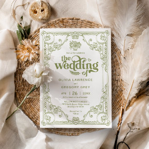 Vintage Olive Green Antique wedding Invitation