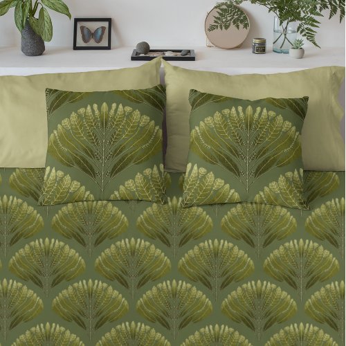 Vintage Olive Green Art Nouveau Fern Leaf Pattern Duvet Cover