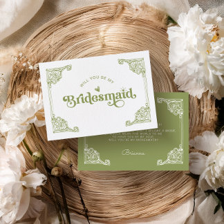 Vintage Olive green Bridesmaid Proposal card