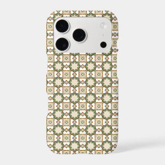 Vintage Olive Green Geometric Floral Pattern iPhone 17 Pro Case