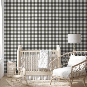 Vintage Olive Green Gingham Farmhouse style Wallpaper