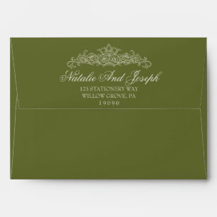 Vintage Olive Green Old Money Wedding Envelope