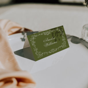 Vintage Olive Green Old Money Wedding Place Cards