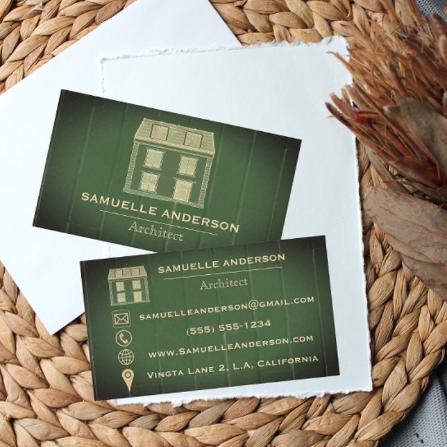 Vintage Olive Green Rustic Architect Construction Business Card (Creator Uploaded)