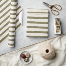 Vintage Olive Green Stripes Wrapping Paper