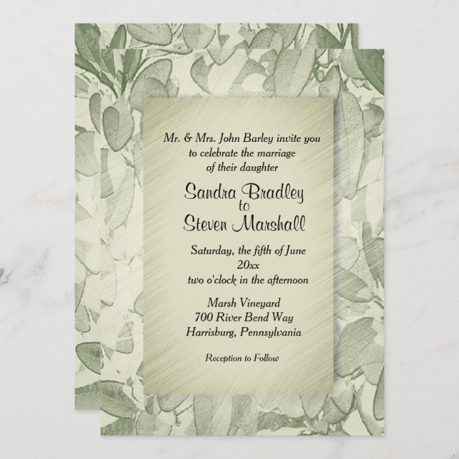 Vintage Olive Leaves Wedding Invitation (Front/Back)