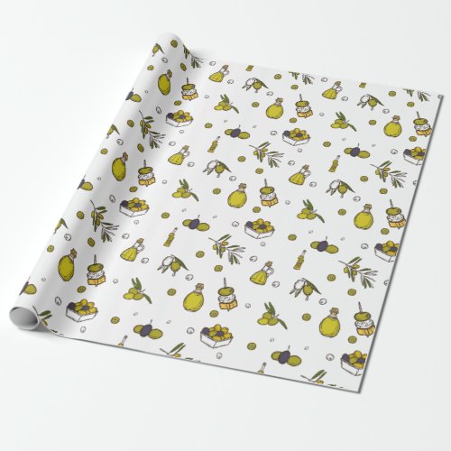 Vintage Olive Oil Watercolor Design Wrapping Paper