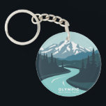 Vintage Olympic National Park Keychain<br><div class="desc">This vintage-style design captures the wild beauty of Olympic National Park. It features a winding river flowing through a dense evergreen forest with snow-capped mountains towering in the background. This design is perfect for those who love hiking,  the Pacific Northwest,  and the park's diverse landscapes.</div>