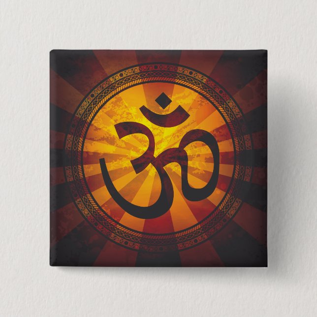 Vintage Om Symbol Print Button (Front)