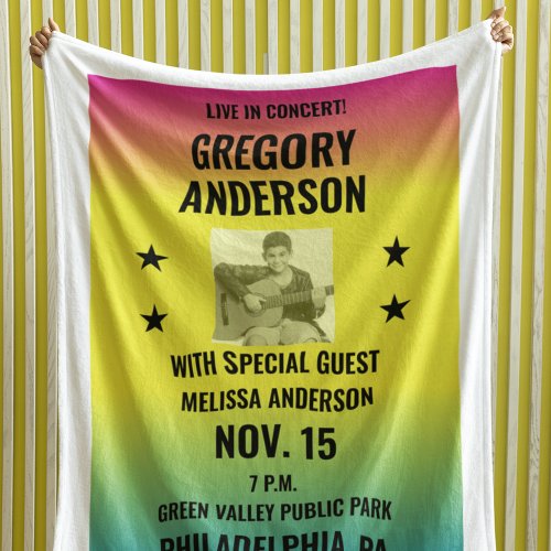 Vintage Ombre Concert Poster with Photo Custom Fleece Blanket