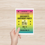 Vintage Ombre Concert Poster with Photo Custom Postcard<br><div class="desc">Create your own custom postcard in the style of a vintage concert poster. Announce your own upcoming musical performance, throw a rocking party and more. All the text is ready for your custom touch. Bold black lettering is set against a magenta, yellow and cyan ombre toned background. A square black...</div>