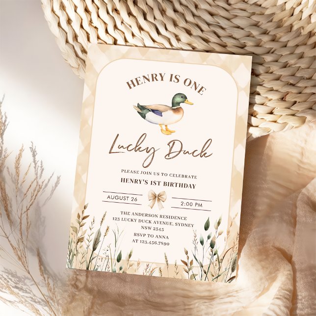 Vintage One Lucky Duck 1st Birthday Invitation (Creator Uploaded)