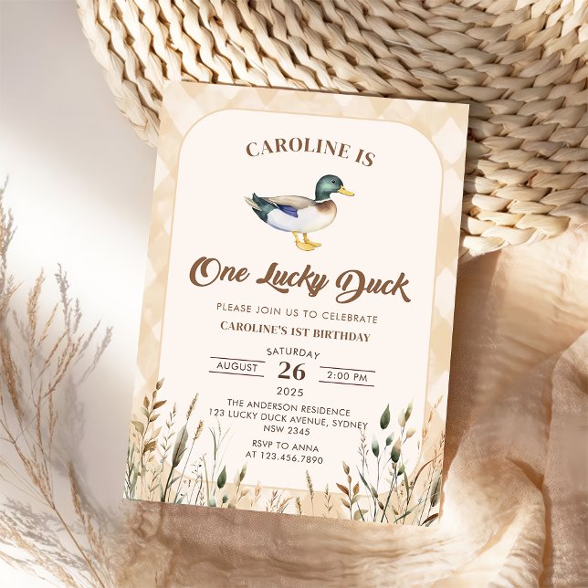 Vintage One Lucky Duck Balloon 1st Birthday Invitation (Creator Uploaded)
