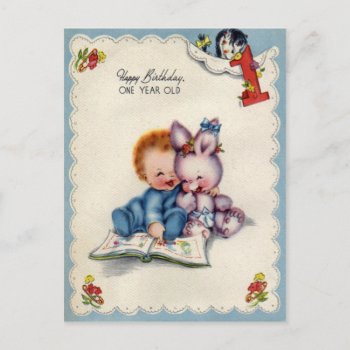 Vintage One Year Old Boys Birthday Postcard by Vintage_Gifts at Zazzle