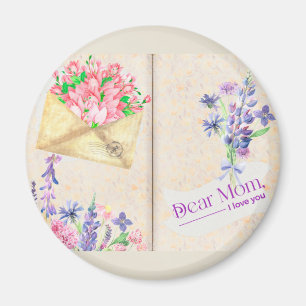 Vintage Open Book Style Art with Floral Mom Magnet