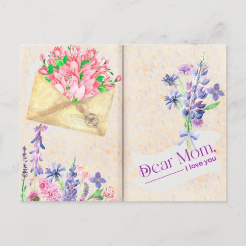 Vintage Open Book Style Art with Floral Mom Postcard