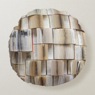 Vintage Open Books Book Pages Round Pillow