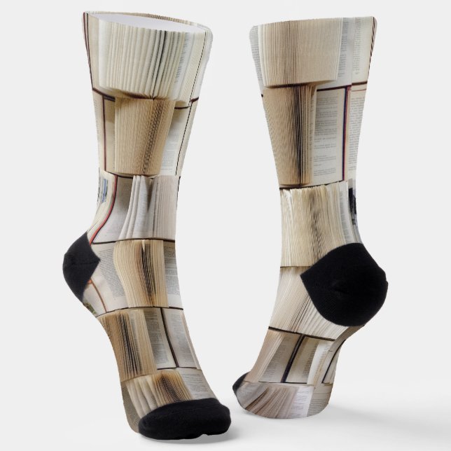 Vintage Open Books Book Pages Socks (Angled)