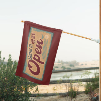 Vintage open business retro cafe garage house flag